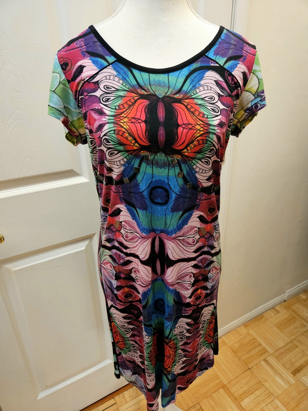 Y2K Vintage Custo Barcelona Festival Tencel Multicolor Print Mini Dress L